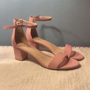 Pink block heel sandals